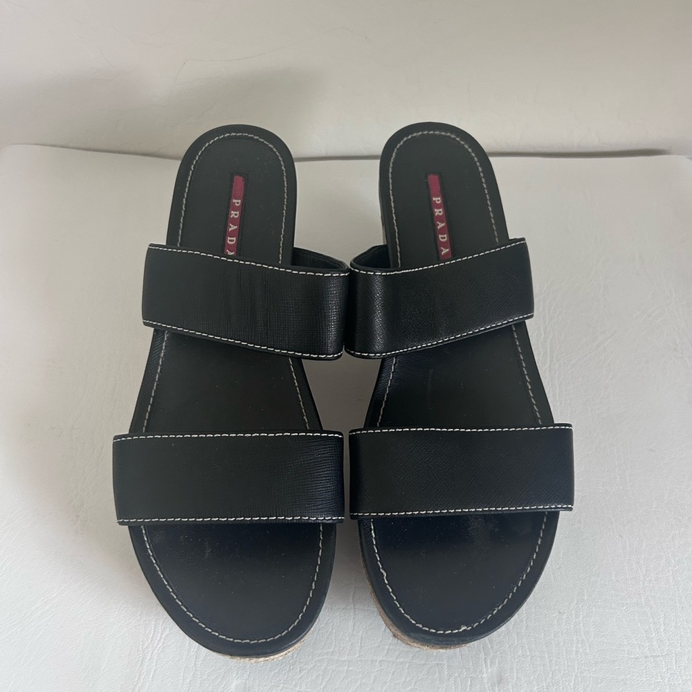 Prada Black Linea Rossa Wedges Sz. 39 - Picture 2 of 7